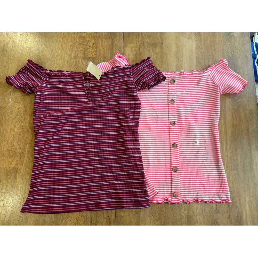 Aeropostale Seriously Soft Ribbed Off Shoulder Top Bundle Pink Burgundy Medium
